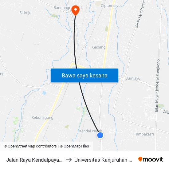 Jalan Raya Kendalpayak, 289 to Universitas Kanjuruhan Malang map