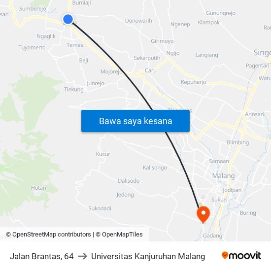 Jalan Brantas, 64 to Universitas Kanjuruhan Malang map