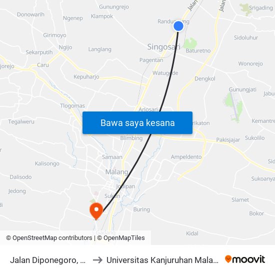 Jalan Diponegoro, 65 to Universitas Kanjuruhan Malang map
