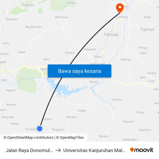 Jalan Raya Donomulyo to Universitas Kanjuruhan Malang map