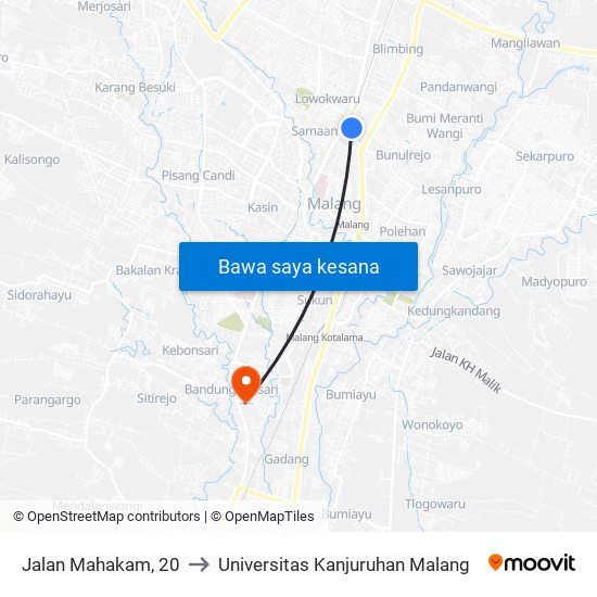 Jalan Mahakam, 20 to Universitas Kanjuruhan Malang map