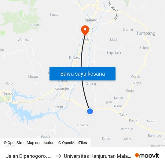 Jalan Dipenogoro, 16 to Universitas Kanjuruhan Malang map