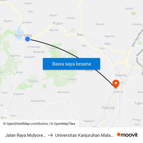 Jalan Raya Mulyorejo to Universitas Kanjuruhan Malang map