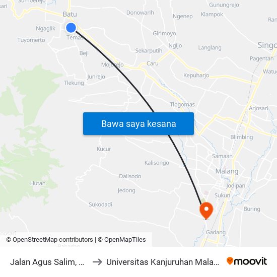 Jalan Agus Salim, 26 to Universitas Kanjuruhan Malang map