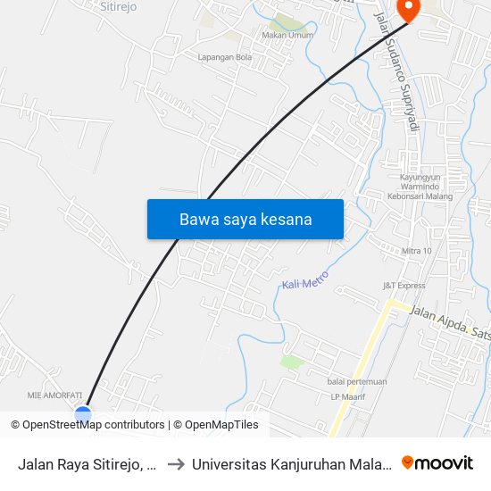 Jalan Raya Sitirejo, 40 to Universitas Kanjuruhan Malang map