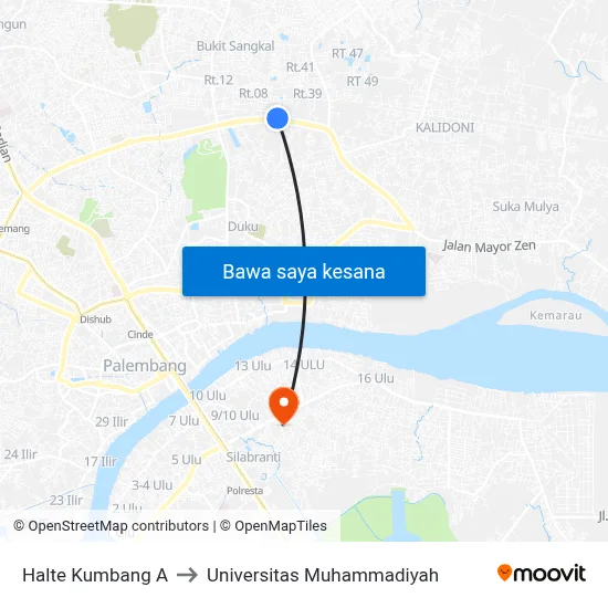 Halte Kumbang A to Universitas Muhammadiyah map