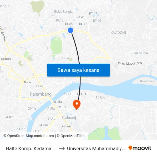 Halte Komp. Kedamaian to Universitas Muhammadiyah map