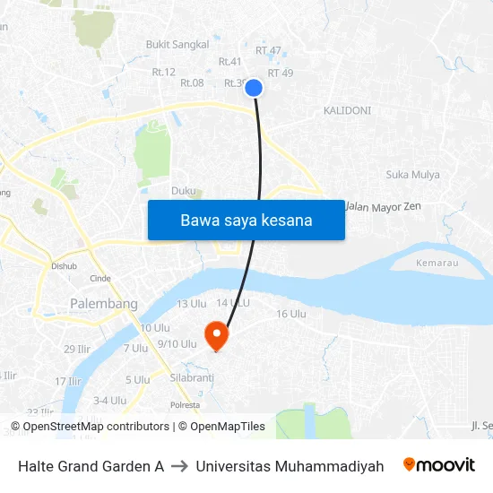 Halte Grand Garden A to Universitas Muhammadiyah map