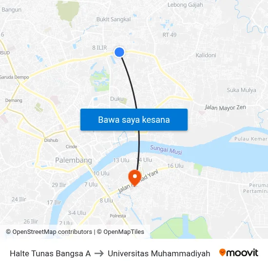 Halte Tunas Bangsa A to Universitas Muhammadiyah map