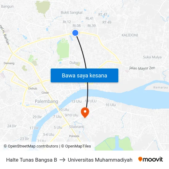 Halte Tunas Bangsa B to Universitas Muhammadiyah map