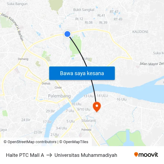 Halte PTC Mall A to Universitas Muhammadiyah map