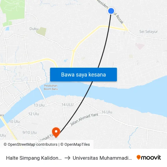 Halte Simpang Kalidoni A to Universitas Muhammadiyah map