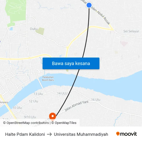 Halte Pdam Kalidoni to Universitas Muhammadiyah map