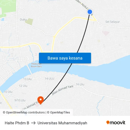 Halte Phdm B to Universitas Muhammadiyah map