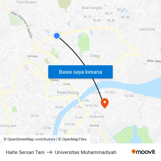 Halte Sersan Tani to Universitas Muhammadiyah map