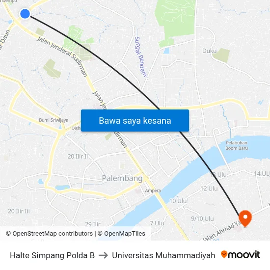 Halte Simpang Polda B to Universitas Muhammadiyah map