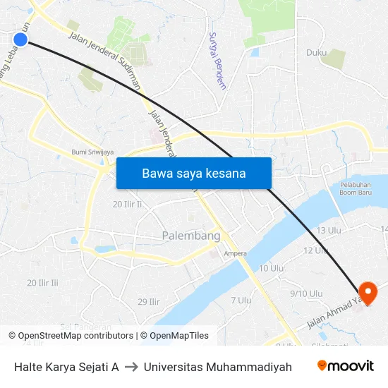 Halte Karya Sejati A to Universitas Muhammadiyah map
