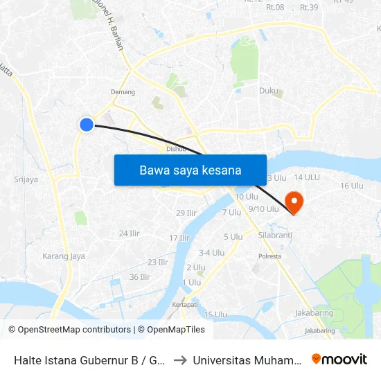 Halte Istana Gubernur B / Griya Agung to Universitas Muhammadiyah map