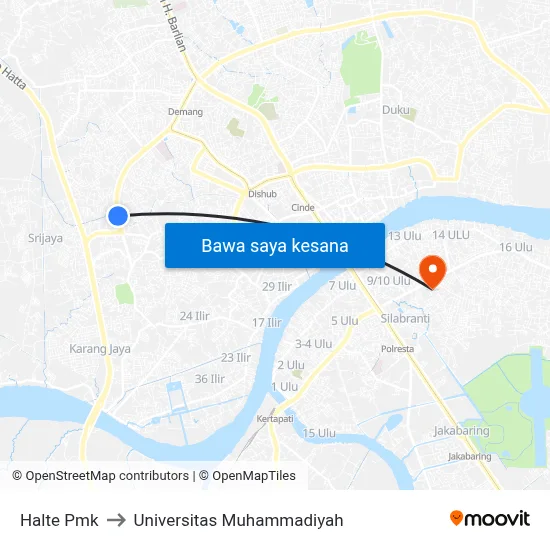 Halte Pmk to Universitas Muhammadiyah map