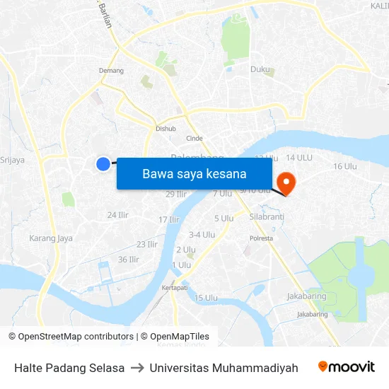 Halte Padang Selasa to Universitas Muhammadiyah map