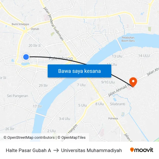 Halte Pasar Gubah A to Universitas Muhammadiyah map