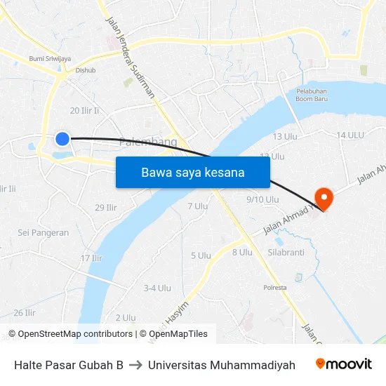 Halte Pasar Gubah B to Universitas Muhammadiyah map