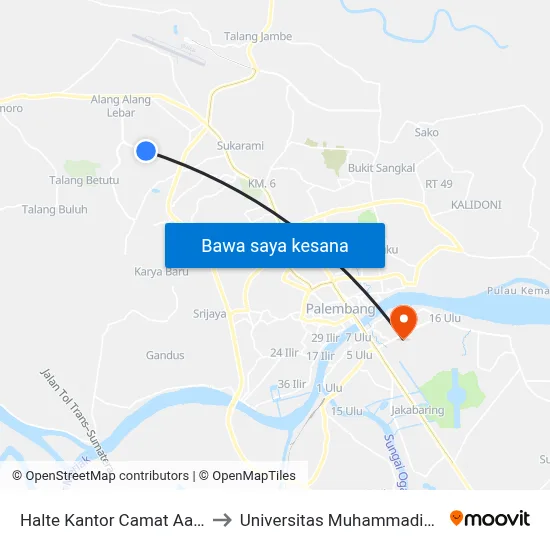 Halte Kantor Camat Aal B to Universitas Muhammadiyah map