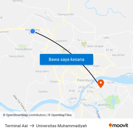 Terminal Aal to Universitas Muhammadiyah map
