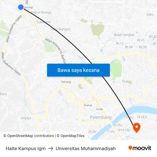 Halte Kampus Igm to Universitas Muhammadiyah map