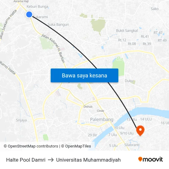 Halte Pool Damri to Universitas Muhammadiyah map