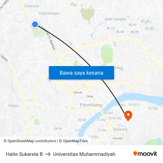 Halte Sukarela B to Universitas Muhammadiyah map