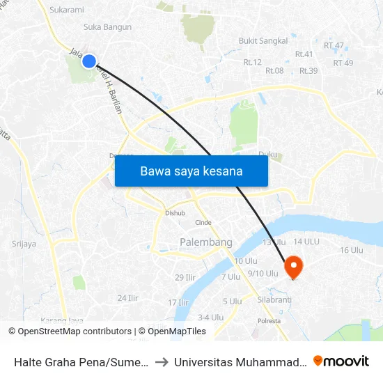 Halte Graha Pena/Sumeks B to Universitas Muhammadiyah map