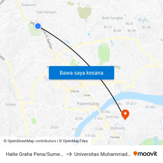 Halte Graha Pena/Sumeks A to Universitas Muhammadiyah map