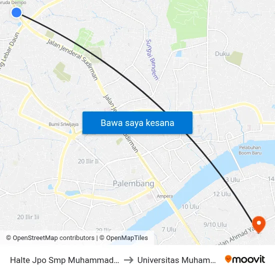 Halte Jpo Smp Muhammadiyah 10 B to Universitas Muhammadiyah map