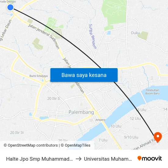 Halte Jpo Smp Muhammadiyah 10 A to Universitas Muhammadiyah map