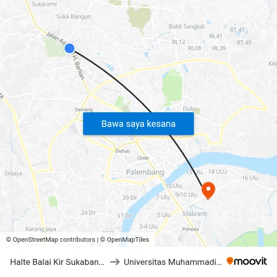 Halte Balai Kir Sukabangun to Universitas Muhammadiyah map