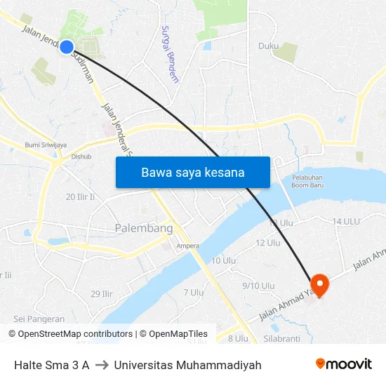 Halte Sma 3 A to Universitas Muhammadiyah map