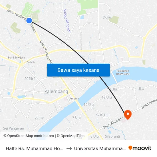 Halte Rs. Muhammad Hoesin A to Universitas Muhammadiyah map