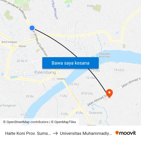 Halte Koni Prov. Sumsel to Universitas Muhammadiyah map