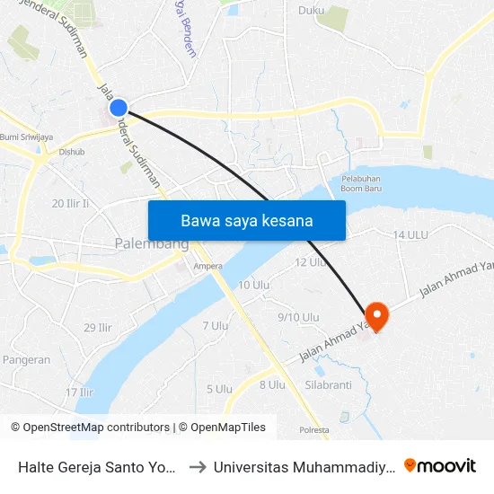 Halte Gereja Santo Yosef to Universitas Muhammadiyah map