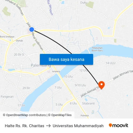 Halte Rs. Rk. Charitas to Universitas Muhammadiyah map