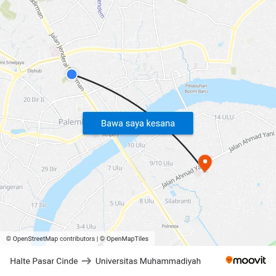 Halte Pasar Cinde to Universitas Muhammadiyah map