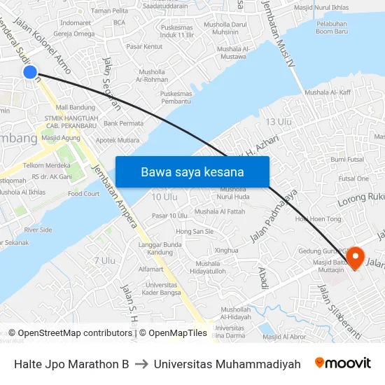 Halte Jpo Marathon B to Universitas Muhammadiyah map
