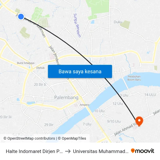 Halte Indomaret Dirjen Pajak to Universitas Muhammadiyah map