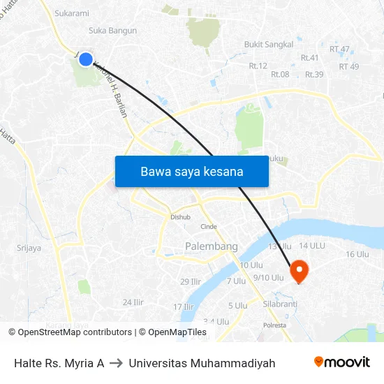 Halte Rs. Myria A to Universitas Muhammadiyah map