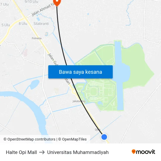 Halte Opi Mall to Universitas Muhammadiyah map