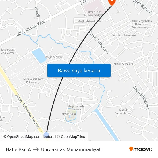 Halte Bkn A to Universitas Muhammadiyah map