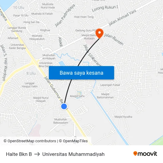 Halte Bkn B to Universitas Muhammadiyah map
