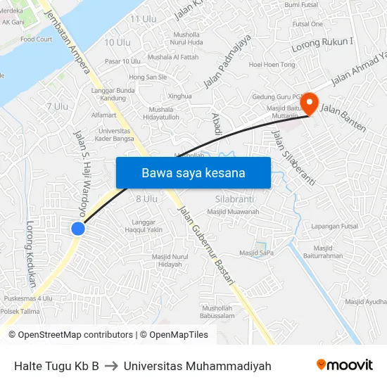 Halte Tugu Kb B to Universitas Muhammadiyah map