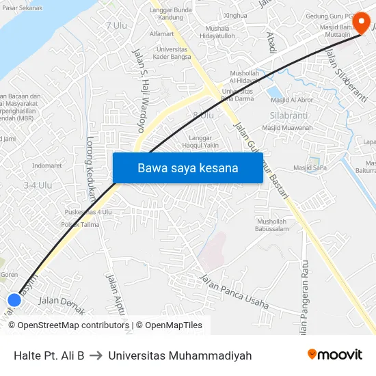 Halte Pt. Ali B to Universitas Muhammadiyah map